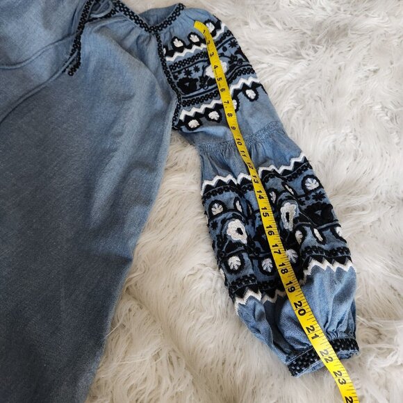 Ivy Jane Boho Dress XS Embroidered Puff Sleeve Chambray Relaxed‎ Southwestern - Picture 9 of 12